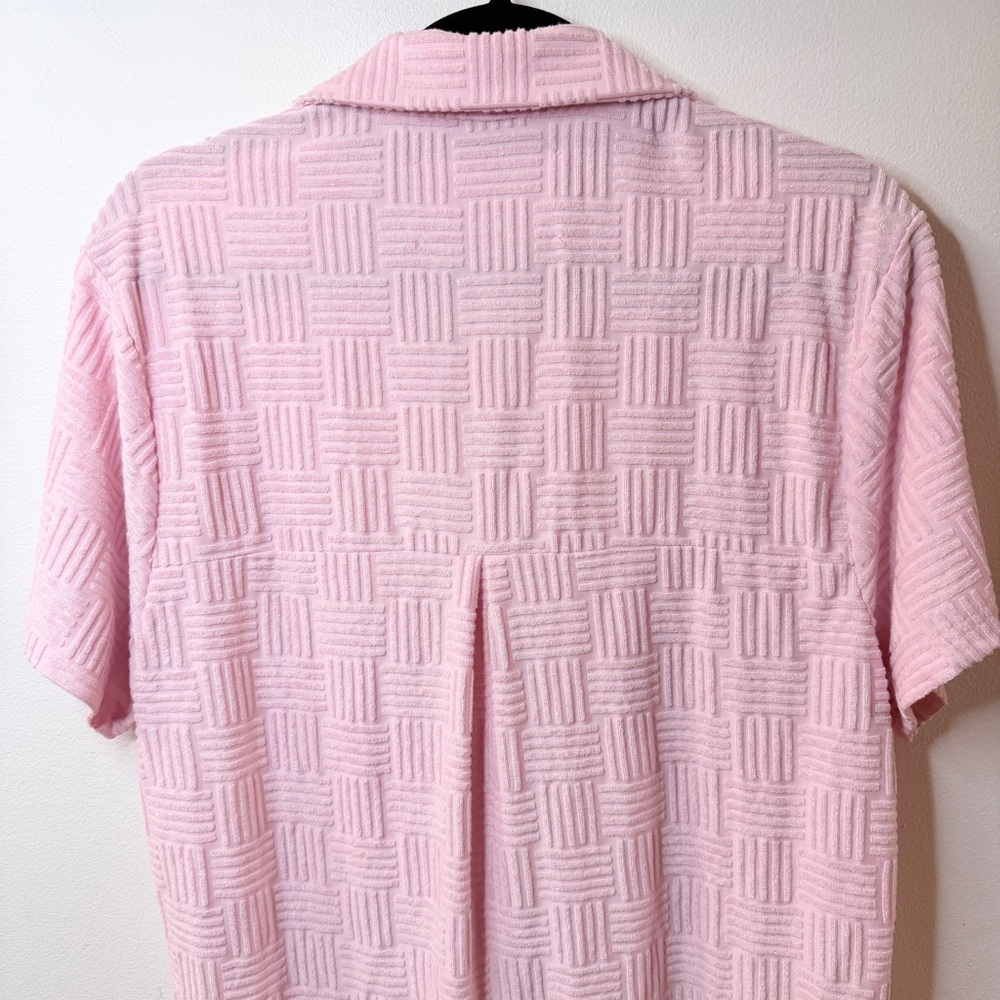 Araminta James Pink Textured Terry Cloth Button Up Shirt Size Small - Picture 5 of 10